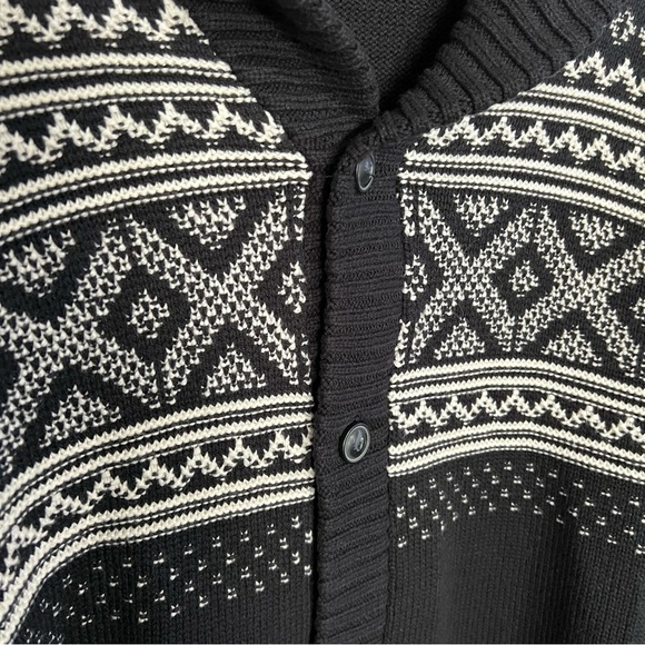 Chaps Mens Black and White Fair Isle Shawl Collar Cardigan Sweater size medium - Picture 4 of 9